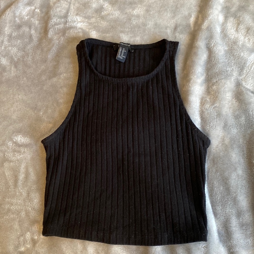 Black ribbed high neck tank